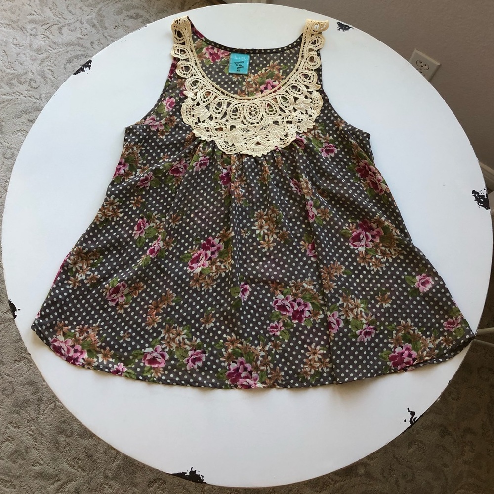 H.I.P. Sheer Tank Top With Lace Neckline Detail